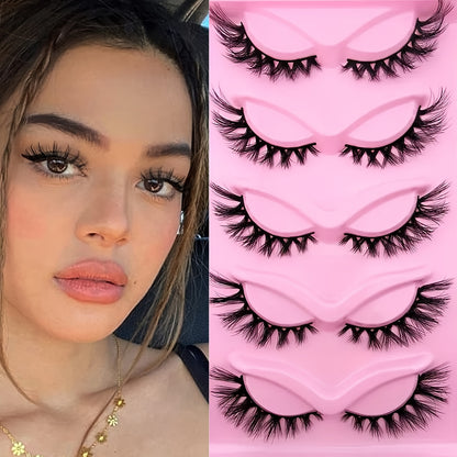 5 Pairs Cat Eye Lashes, Fluffy Cluster Faux Mink False Eyelashes, Natural Curling Slender Lashes