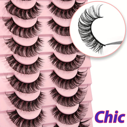 10 Pairs of Gmagictobo D Curly Russian Lashes - 3D Faux Mink, Reusable, Handmade, Soft & Light. Cruelty-Free, Easy to Apply. Long-Lasting for Dramatic Makeup.