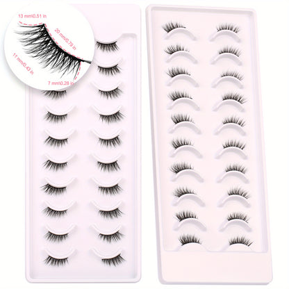 False Eyelashes Natural Look Half Lashes Short Wispy Lashes Pack Cat Eye 3D Faux Mink Lashes Fluffy Fake Eyelashes 10 Pairs Multipack