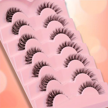 7 Pairs of Faux Mink Cat Eye Eyelashes - Ultra-Soft, Thick, Curly Design with Transparent Stem for a Natural Look - 12mm Length, Ideal for Daily Wear and Romantic Dates