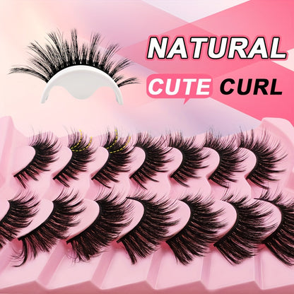 7 Pairs Cat Eye False Eyelashes Set, Fluffy Natural Comfort, C Curl, Reusable, for Beginners - 13-15mm, 16-18mm, 19-21mm Lengths