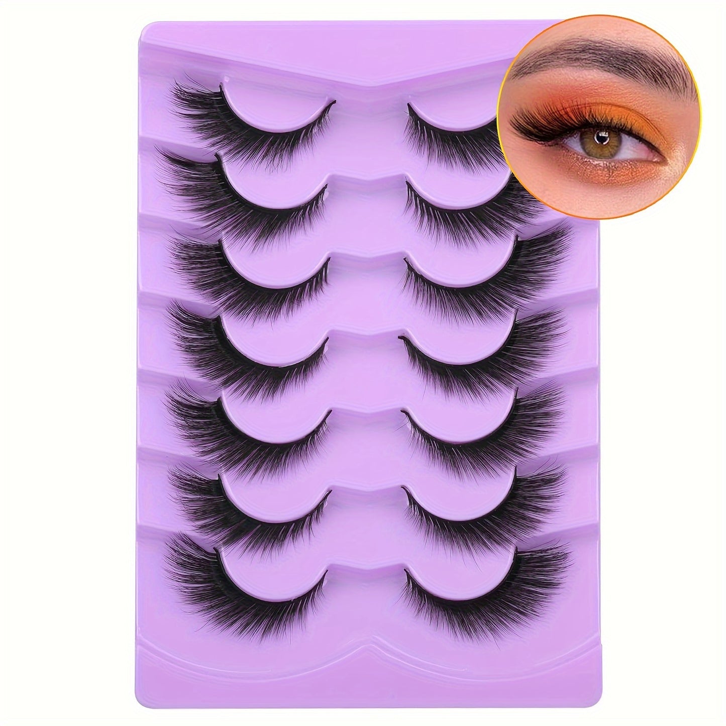 CURSAVELA 15mm Vivid Fox Eye Faux Mink Fluffy Cat Eye False Eyelashes, Long Curly Design, 7 Pairs Pack, Perfect for Halloween Makeup