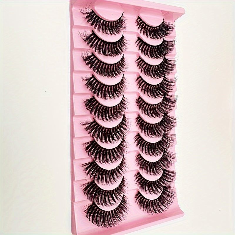 10 Pairs 8D Fluffy Faux Mink Cat Eye False Eyelashes - D Curl, Mixed Styles, 13mm-18mm, Self-Adhesive & Reusable with Glue