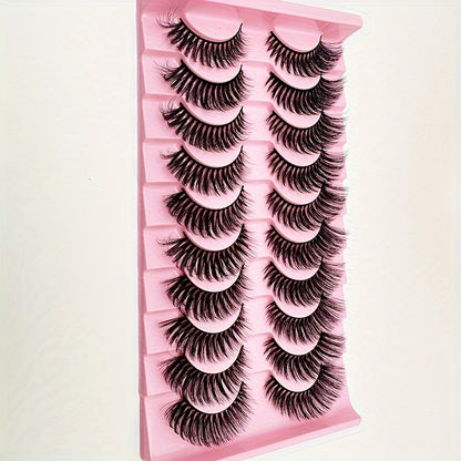 10 Pairs 8D Fluffy Faux Mink Cat Eye False Eyelashes - D Curl, Mixed Styles, 13mm-18mm, Self-Adhesive & Reusable with Glue