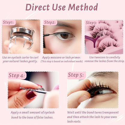 Cluster Lashes Natural Look, Wispy Manga Eyelash Extensions Strip, Cat Eye Lashes with Transparent Stem Short Anime Korean Makeup False Eyelashes (10 Pairs)