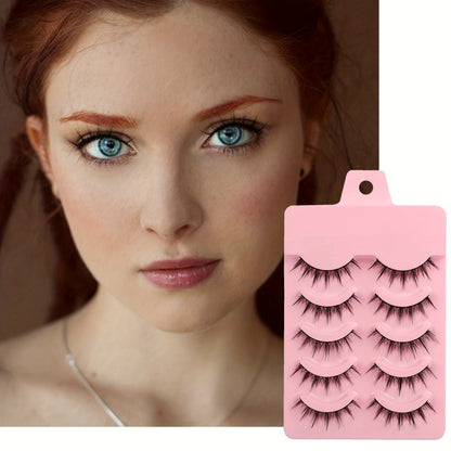 5 Pairs Pack - Dramatic Anime Lashes - Natural Wispy, Fluffy 3D Volume, Faux Mink, Korean Japanese Cosplay Fake Eyelashes