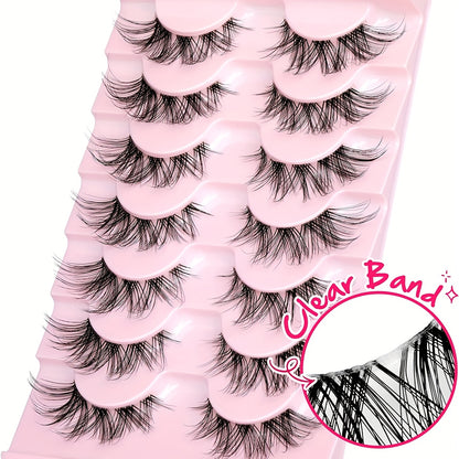 7 Pairs of Fitting Eyelashes - Natural Look, Clear Band, Thin, Fox Eyes, Korean Short, Anime Mink, Cluster Strip Pack.