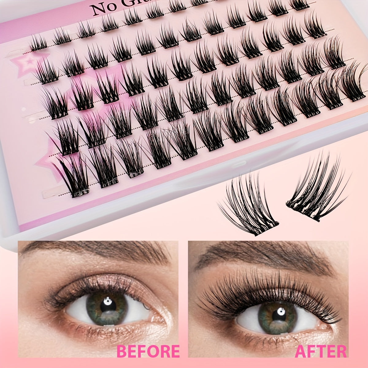 Individual DIY lashes 60 Pcs Reusable Self-Adhesive Cluster Lashes – DIY Press-On Extensions, Natural Look, 8-16mm