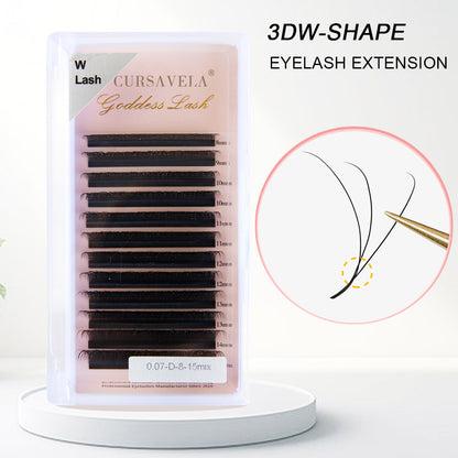 W Pre-Made Eyelashes CURSAVELA 3D-8D W Shape Lashes. Premium 4D Premade Fan Extensions, 0.07 C/D Curl. Soft and Natural.