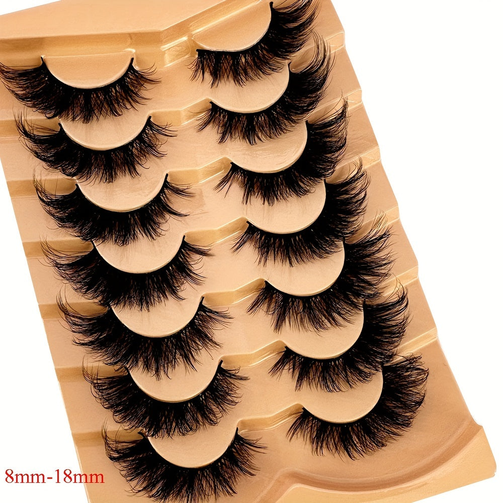 7 Pairs of Stunning Cat Eye 3D Natural False Lashes – 5D Fluffy Soft Cross Manga Lashes Wispy Natural Eyelash Extension Makeup for Dramatic Eye Look