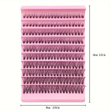 Individual DIY lashes 20D - 200 Clumps 10 Row + 140 Clumps 7 Row, Natural Curl, 8-16mm Mixed, Waterproof, 3D Effect for Daily Makeup.