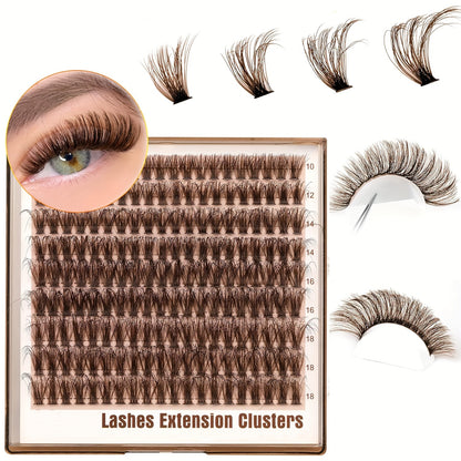 CURSAVELA 180pcs Brown Individual DIY lashes Lash Clusters - Fluffy Cat & Fox Eye Effects, 40D D-Curl Natural Look Extension Kit for Beginners