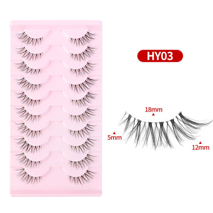 CURSAVELA Cat Eye Lengthening Transparent Stem False Eyelashes 10 Pairs/Set, Dense and Natural Tail Extension Design