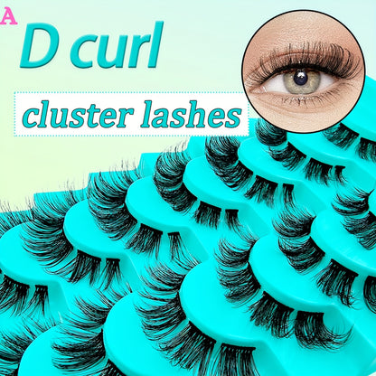 7 Pairs Eyelashes Cluster Cat Eye Curling Fluffy Thick Lashes - DIY Comfortable Sexy Faux Mink False Eyelashes