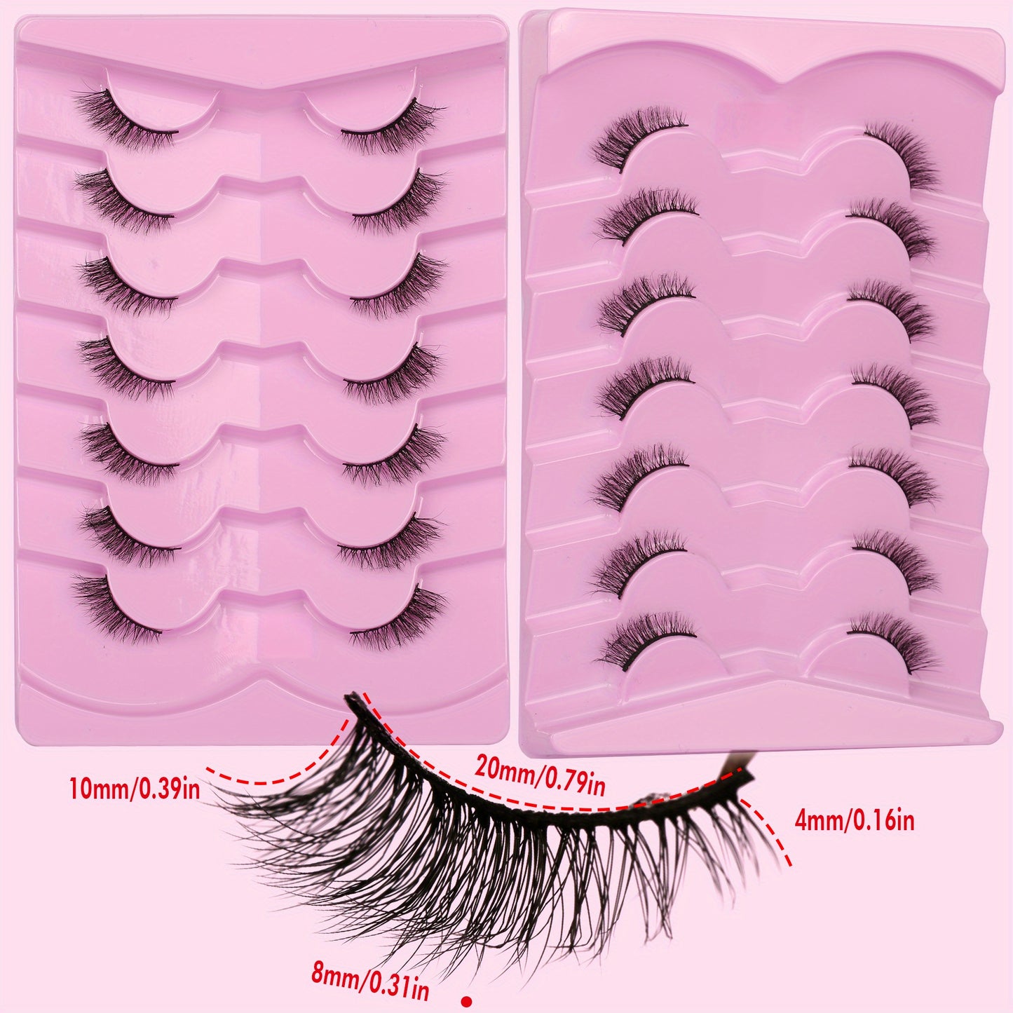 CURSAVELA 3D Faux Mink Natural Cat Eye Half Lashes, Fluffy Wispy Design, Soft Strips Fake Eyelashes (7 Pairs)