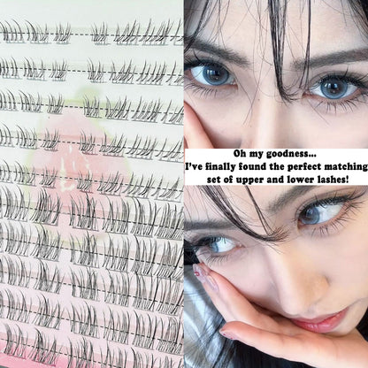 Individual DIY lashes Born-with-It Fox-Style Segmented False Lashes - Upper &amp; Lower Lash Set, Naturally Curled, Self-Adhesive &amp; No Remover Needed, Realistic Eyelashes