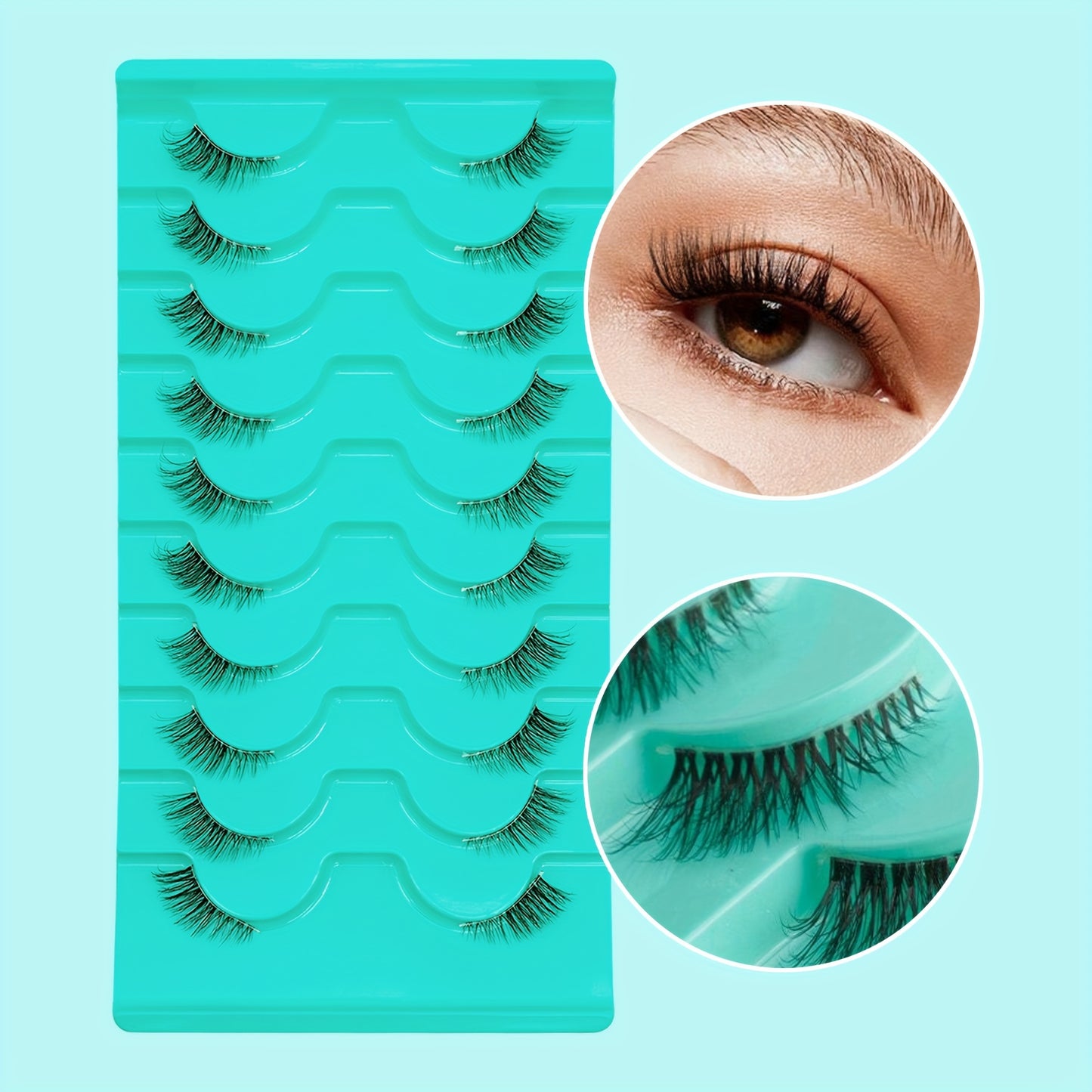 3D Fluffy Faux Mink Half Lashes - Clear Band, Natural Cat Eye, 10 Pairs, Tapered Ends, Soft European & American Style