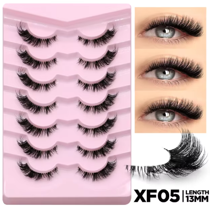 Cat Eye False Eyelashes – 5/7 Pairs Half Lashes, Fluffy Soft Invisible Band Mink Lashes