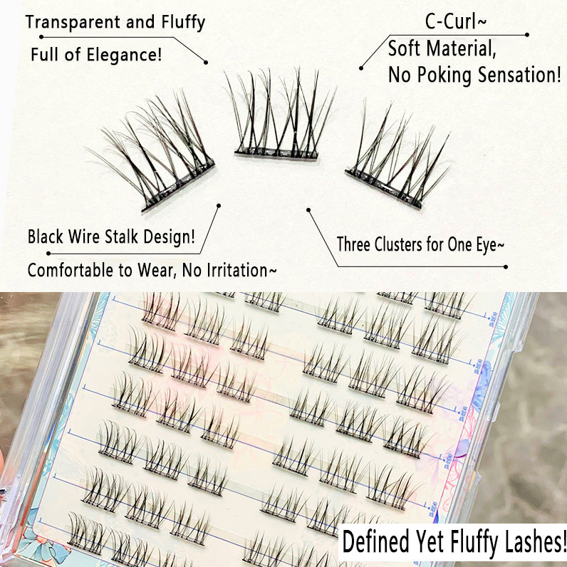 100pcs Glue-Free Natural Mint False Eyelashes - Voluminous C-Curl Ultra-Soft Clusters, Perfect for Beginners