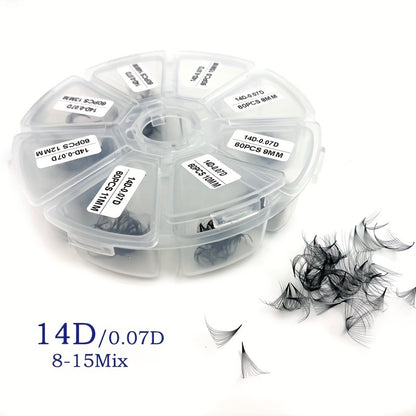 480pcs Premade Fan Cluster Lashes - 10D/12D/14D, 0.07 Thickness, D Curl, 8-15mm Lengths - Handmade Volume Eyelash Extensions for Beginners & Reusable.