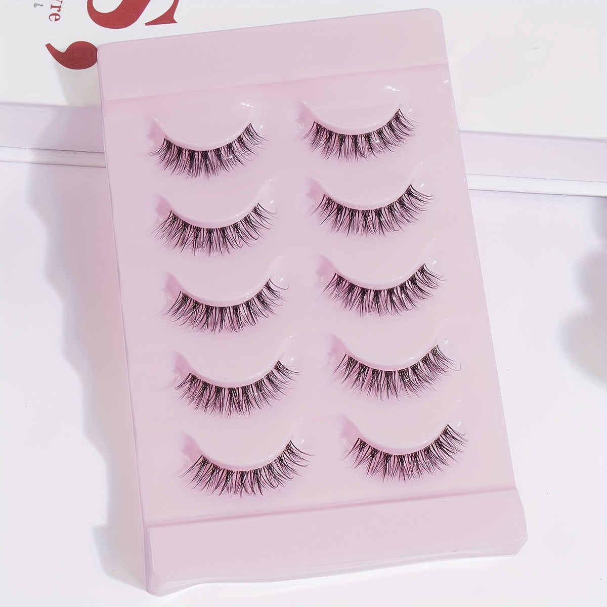 CURSAVELA 5 Pairs Natural Long Eyelashes - Transparent Stem, Fluffy & Curled, Eye-End Elongated