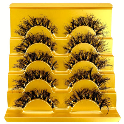 Classic Volume Eyelashes 5 Pairs Luxury Faux Mink False Eyelashes - Invisible Stem with Natural Crossed Fairy 3D Volume for Big Eye Glamour, Long-Lasting & Reusable, Hypoallergenic