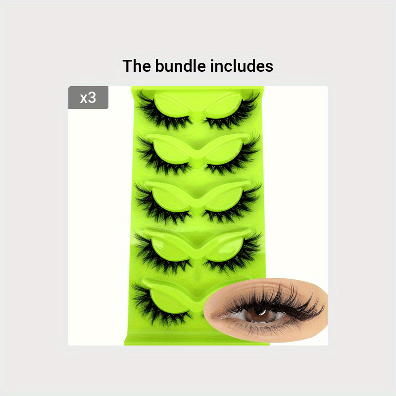 5 Pairs 3D Faux Mink Fluffy Cat Eye Thick Soft Cross Short Natural False Eyelashes