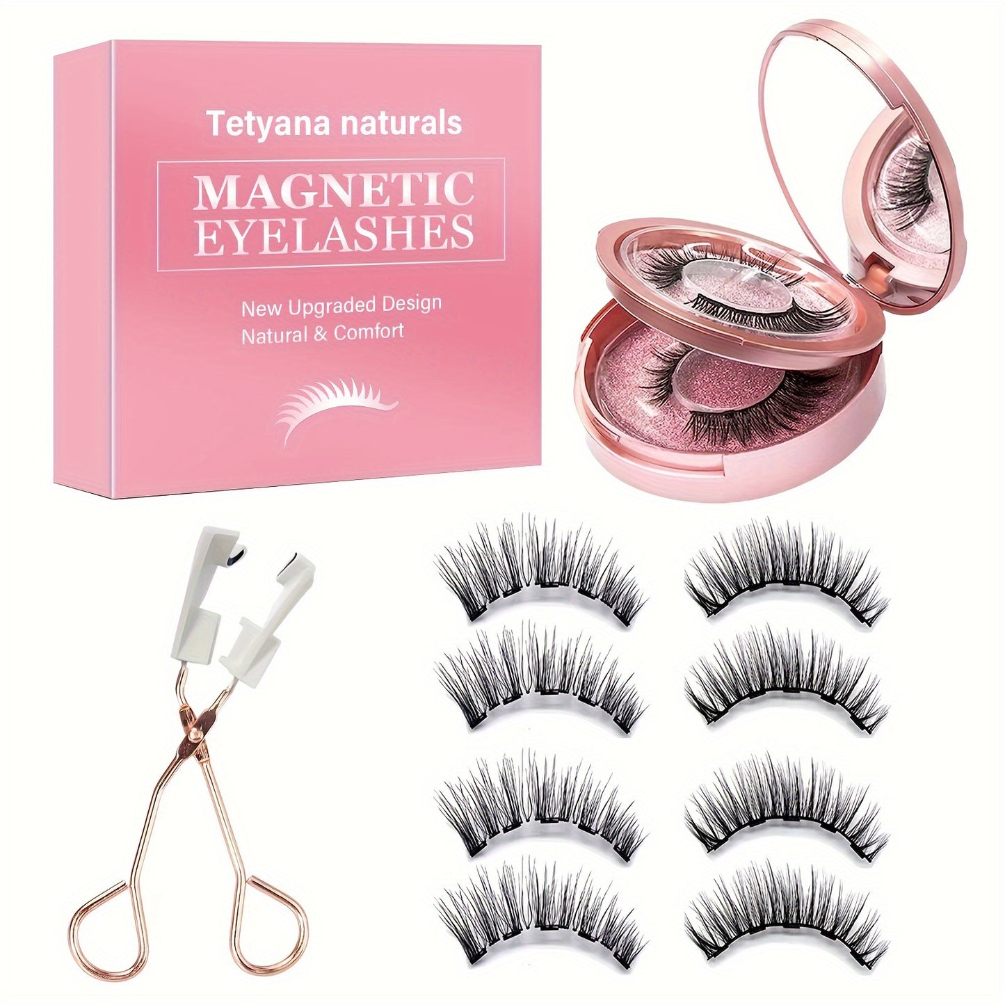 8 Pair Reusable Magnetic Dual 3D False Eyelashes Kit - No Glue, Waterproof, Natural Looking, Easy to Wear with Applicator for Any Holiday