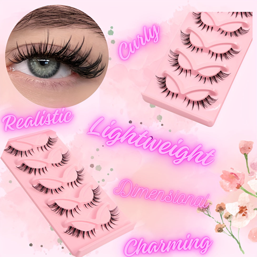 Russian Volume Cat Eye False Eyelashes, 5 & 7 Pairs Mixed Styles, Self-Adhesive D & DD Curl, Reusable, Beginner-Friendly, Natural Look, Extra Long Fluffy Lashes