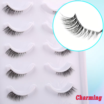 False Eyelashes Natural Look Half Lashes Short Wispy Lashes Pack Cat Eye 3D Faux Mink Lashes Fluffy Fake Eyelashes 10 Pairs Multipack