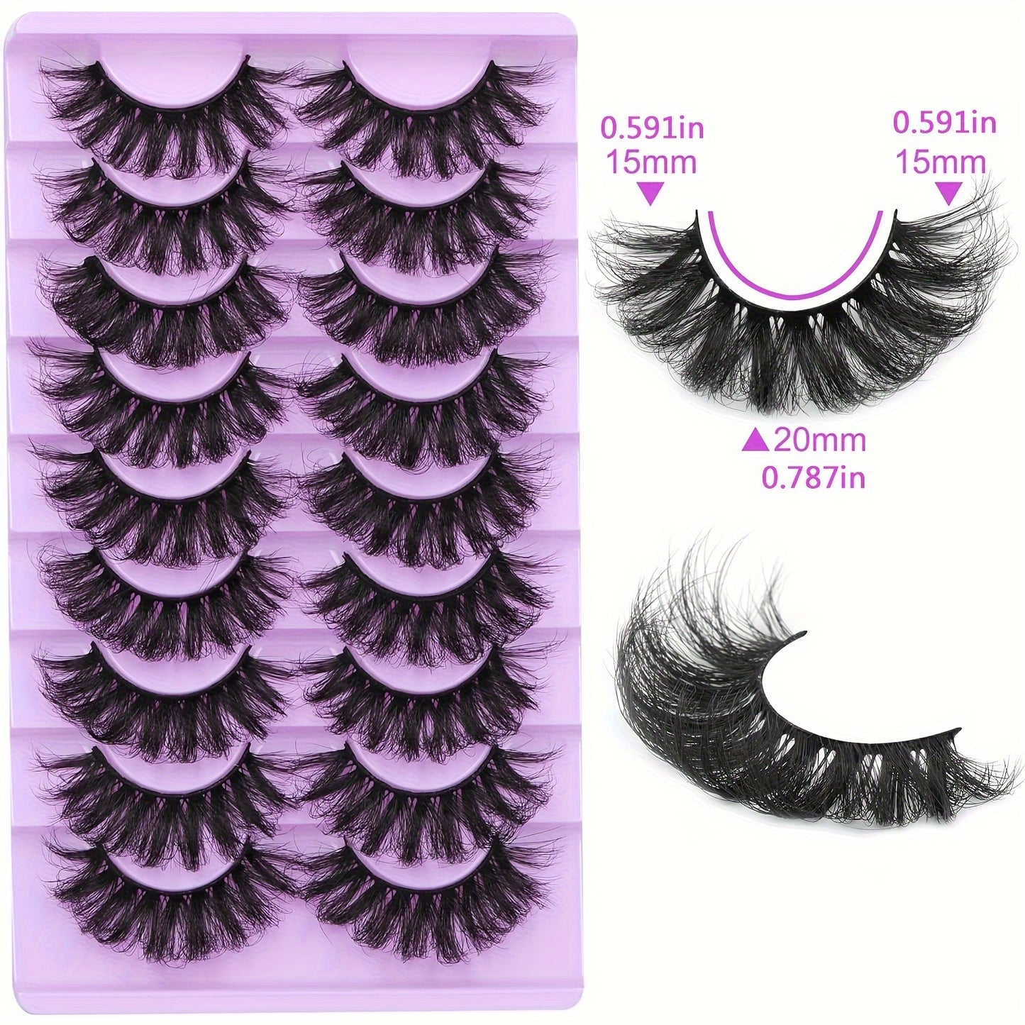 Classic Volume Eyelashes 9 Pairs of Luxurious Furry False Mink Lashes – 8D Dramatic Volume, 20mm Cat-Eye Style, Reusable & Fluffy