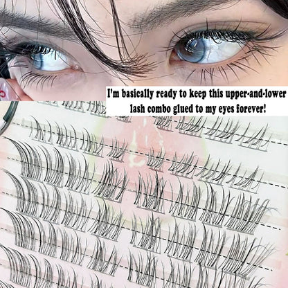Individual DIY lashes Born-with-It Fox-Style Segmented False Lashes - Upper &amp; Lower Lash Set, Naturally Curled, Self-Adhesive &amp; No Remover Needed, Realistic Eyelashes