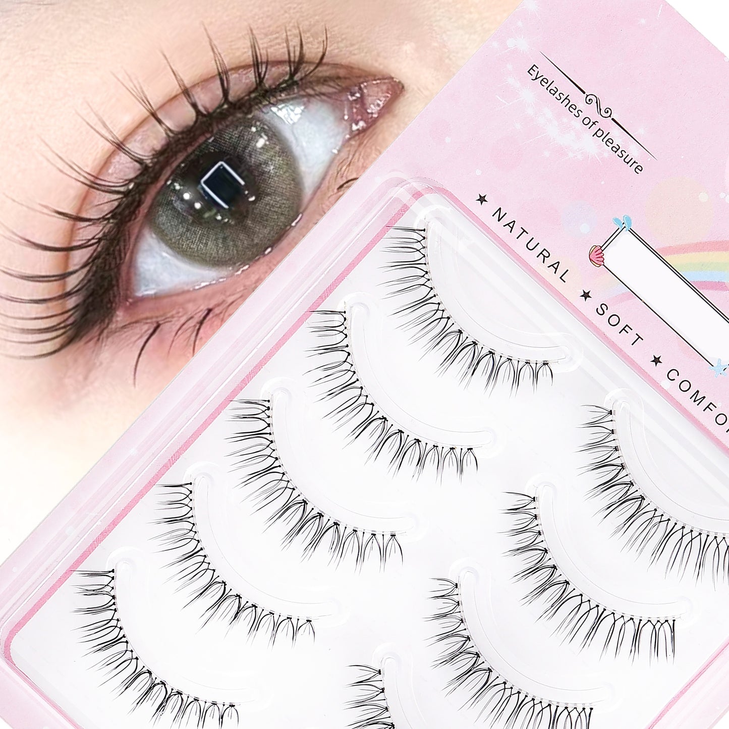 5 Pairs Self-Adhesive C Curl False Eyelashes, Mixed Lengths 6-9mm & 10-12mm - Reusable for Natural & Cosplay Looks