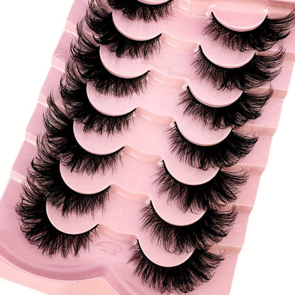 7 Pairs Cat-Eye Lashes, 3D Faux Mink Eyelashes, Curling Winged Natural Realistic Messy End Eye Elongated Thick False Eyelashes