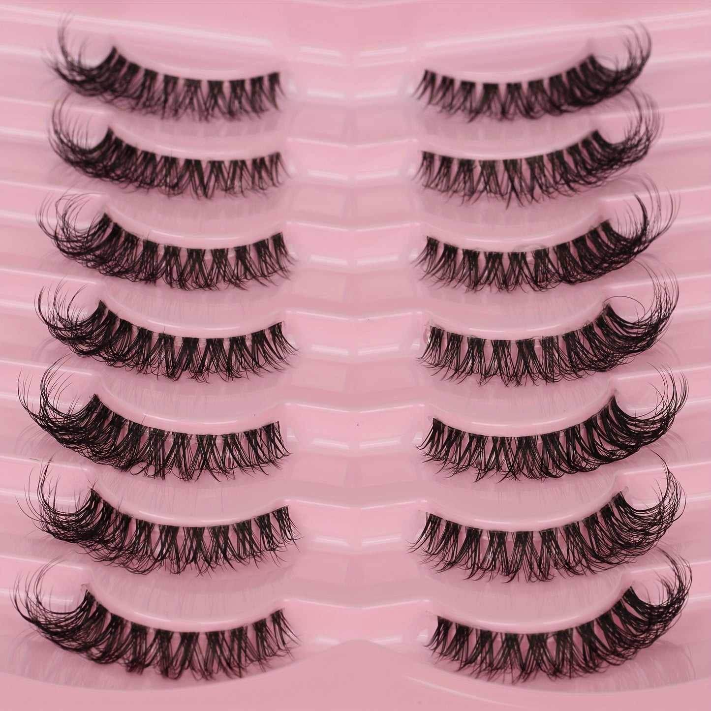 7 Pairs of Faux Mink Cat Eye Eyelashes - Ultra-Soft, Thick, Curly Design with Transparent Stem for a Natural Look - 12mm Length, Ideal for Daily Wear and Romantic Dates