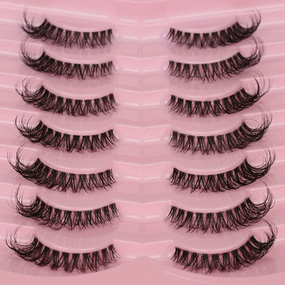 7 Pairs of Faux Mink Cat Eye Eyelashes - Ultra-Soft, Thick, Curly Design with Transparent Stem for a Natural Look - 12mm Length, Ideal for Daily Wear and Romantic Dates