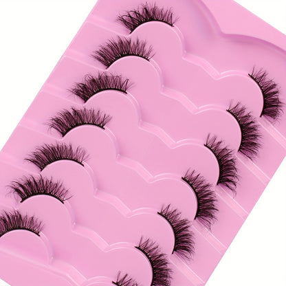 CURSAVELA 3D Faux Mink Natural Cat Eye Half Lashes, Fluffy Wispy Design, Soft Strips Fake Eyelashes (7 Pairs)