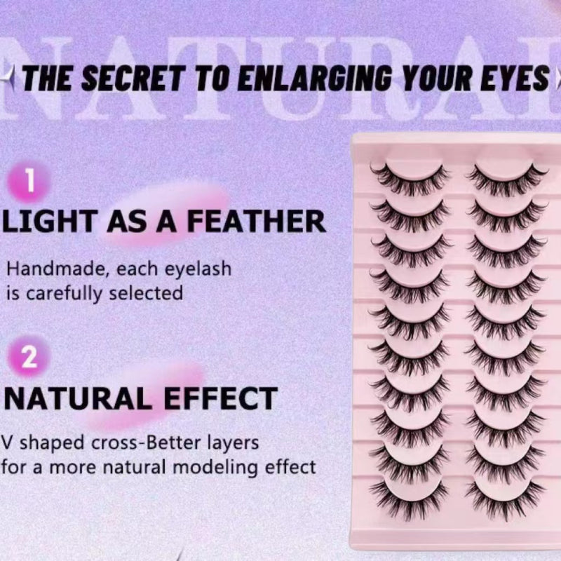 10 Pairs of Manga Doll Eye Lashes - Multilayer Natural Cross Thick Curling False Eyelashes for Beautiful Fashion Makeup