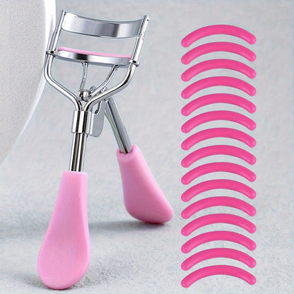 Portable Eyelash Curler (15 Silicone Pads), Stainless Steel Curved Handle, Curl & Shape, No Damage, Suitable for Women.