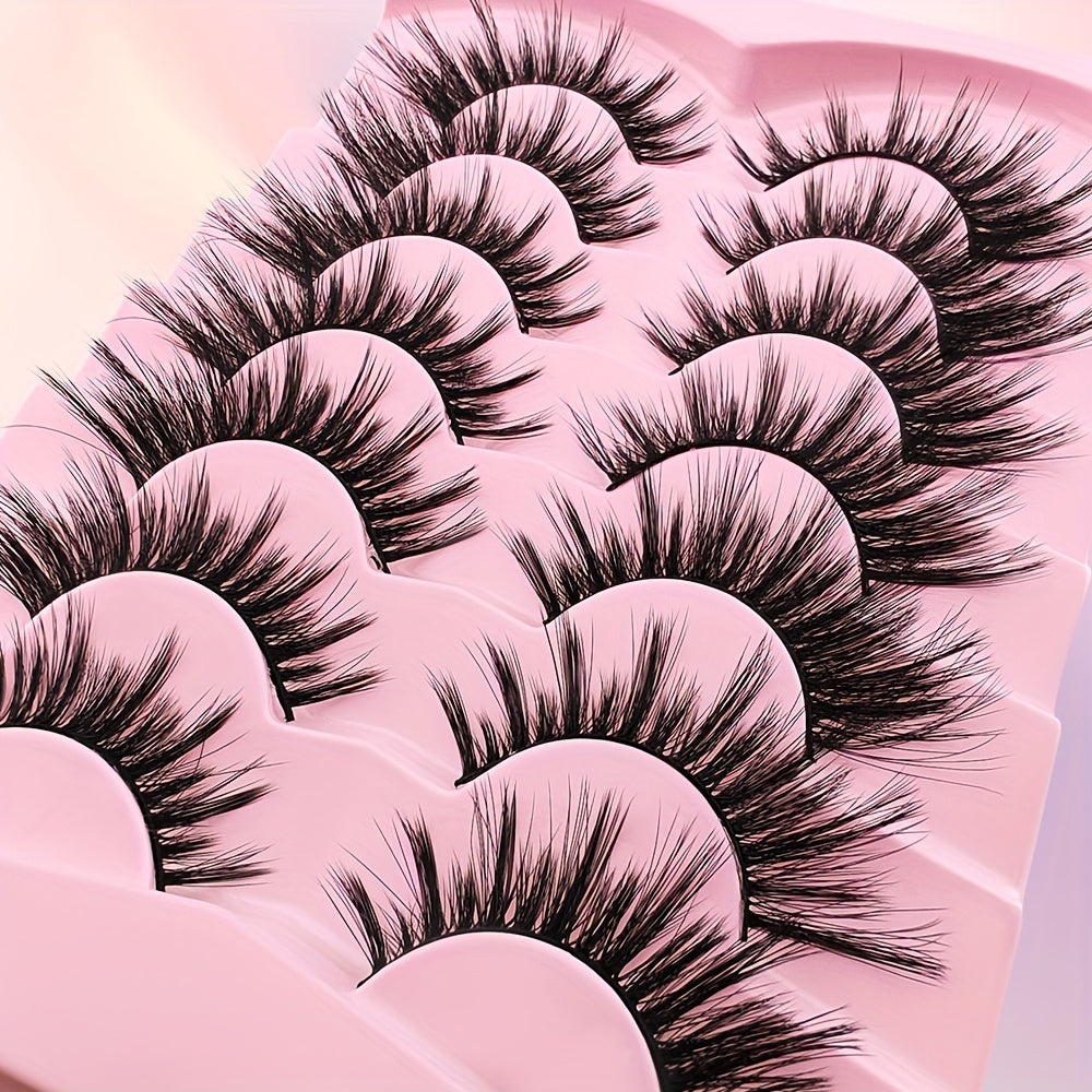 7 Pairs Cat Eye False Eyelashes Set, Fluffy Natural Comfort, C Curl, Reusable, for Beginners - 13-15mm, 16-18mm, 19-21mm Lengths