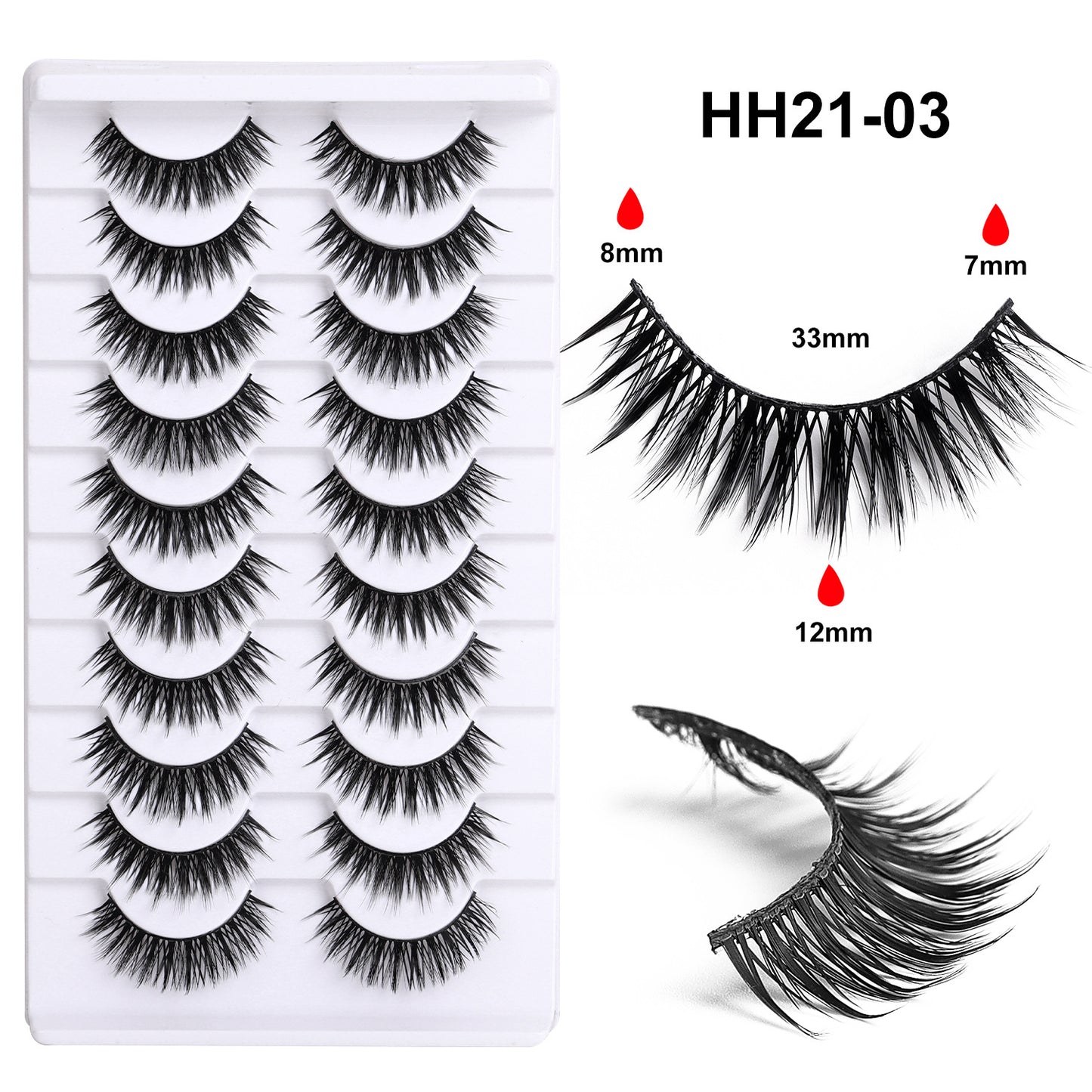 100pcs CURSAVELA Thick Eyelashes 10 Pairs Set, European Style Long Black Stems