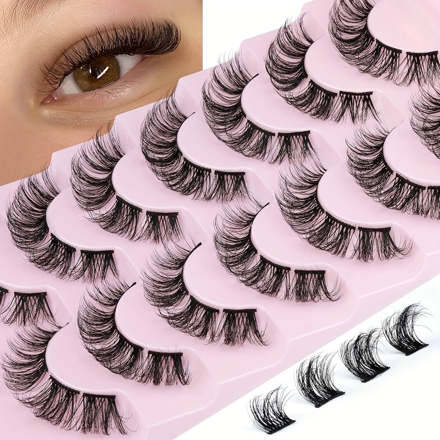 CURSAVELA Individual DIY lashes 7 Pairs Wispy Cat Eye - 15mm 5D Fluffy Design for a Natural Dramatic Look, Perfect for Everyday Use