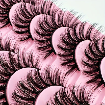 10 Pairs 8D Fluffy Faux Mink Cat Eye False Eyelashes - D Curl, Mixed Styles, 13mm-18mm, Self-Adhesive & Reusable with Glue