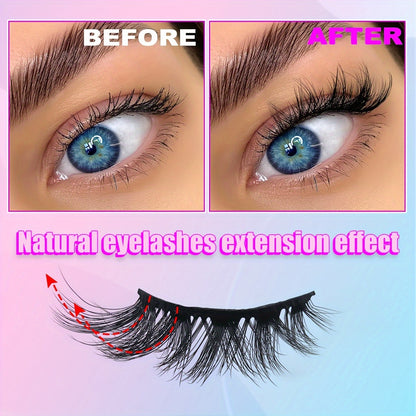 5 Pairs Half Lashes 16mm Natural Look Wispy Cat-Eye Lashes - Fluffy Soft 3/4 Corner Elongated Faux Mink Strip Lashes Set