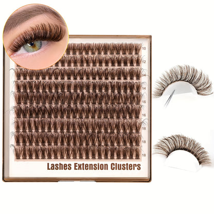 CURSAVELA 180pcs Brown Individual DIY lashes Lash Clusters - Fluffy Cat & Fox Eye Effects, 40D D-Curl Natural Look Extension Kit for Beginners