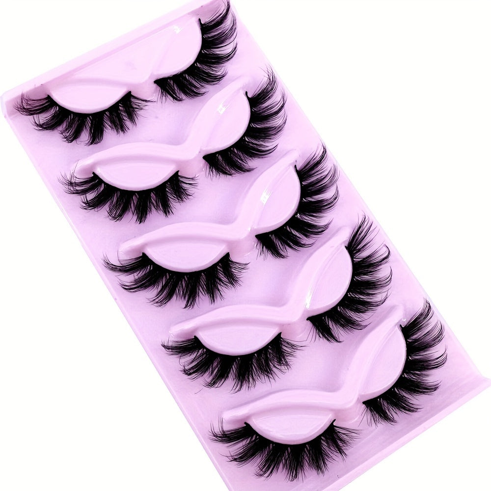 5 Pairs Cat-Eye 3D Faux Mink Eyelashes, Curling Winged Natural Realistic Messy End Elongated Thick False Eyelashes, Soft Fake Lashes