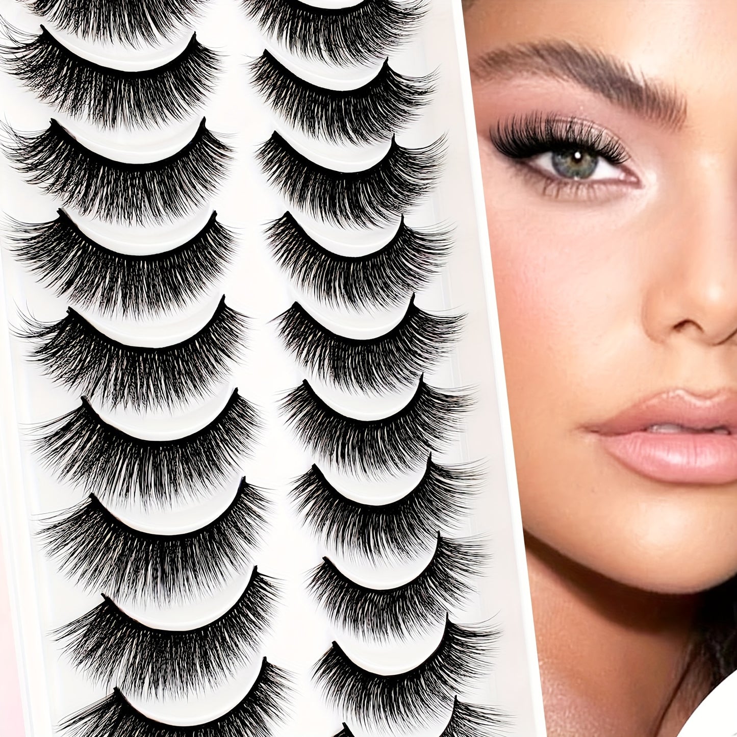 Princess & Beauty False Eyelashes 10 Pairs Set - Cat Eye Fluffy Volume C Curl Faux Mink Lashes in 6-9mm, 10-12mm, 13-15mm for Beginners, Reusable Multipack