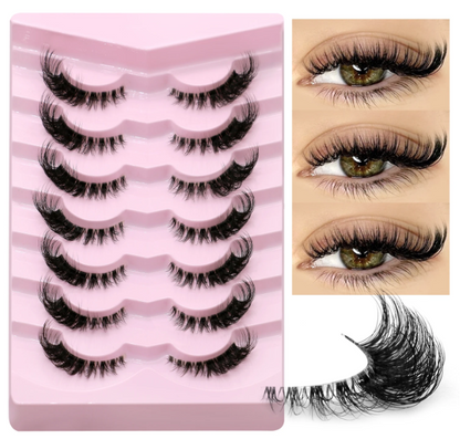 Cat Eye False Eyelashes – 5/7 Pairs Half Lashes, Fluffy Soft Invisible Band Mink Lashes