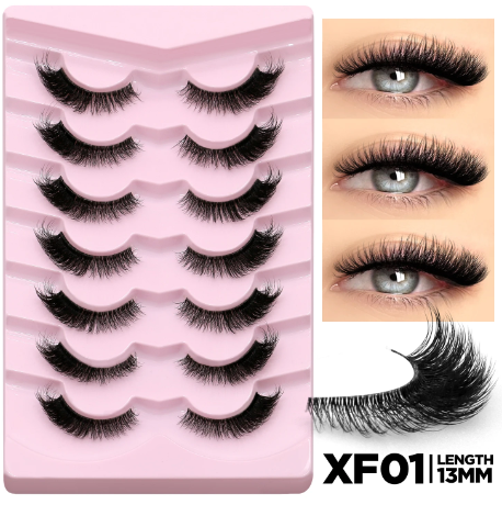 Cat Eye False Eyelashes – 5/7 Pairs Half Lashes, Fluffy Soft Invisible Band Mink Lashes