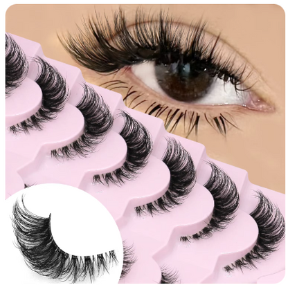 Cat Eye False Eyelashes – 5/7 Pairs Half Lashes, Fluffy Soft Invisible Band Mink Lashes